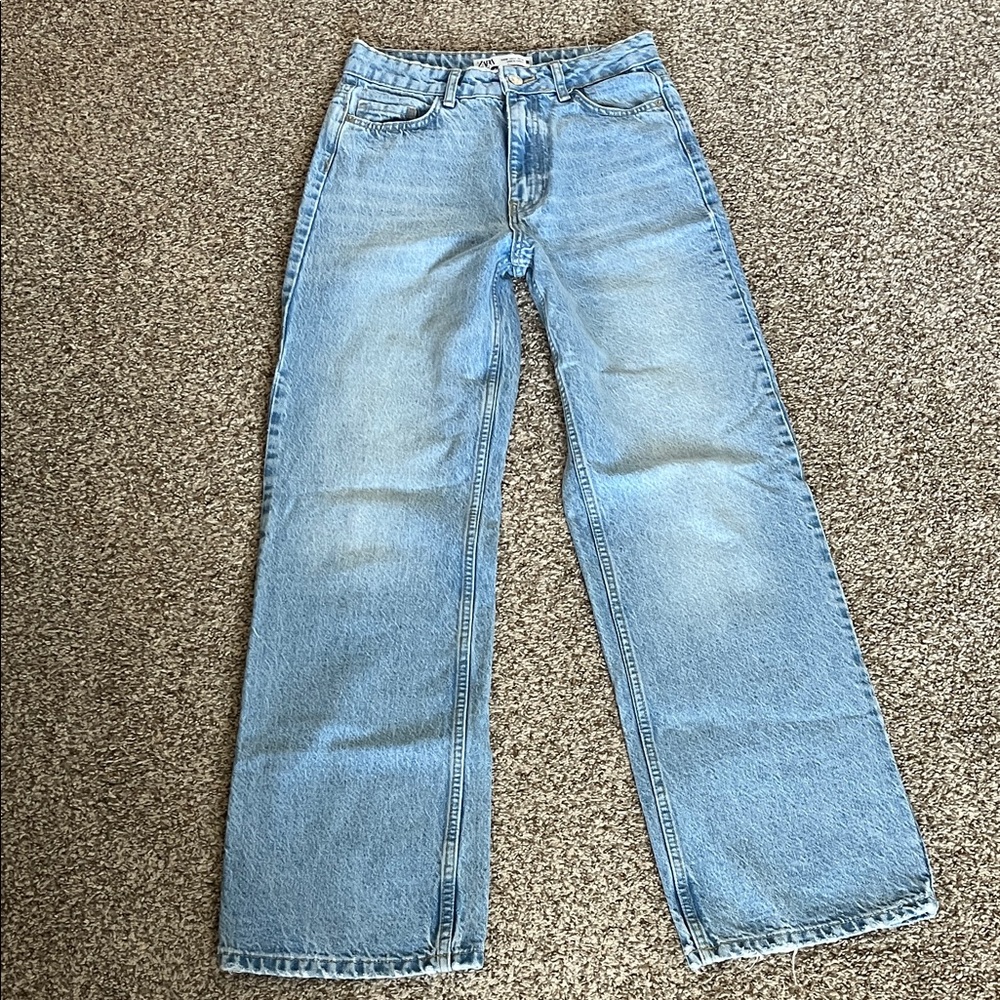 Zara Light Blue High Rise Wide Leg Jeans